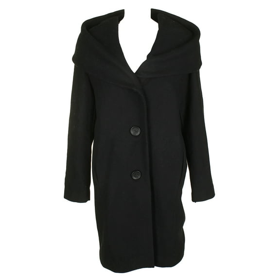 DKNY Womens Classic Black Shawl-Collar Full Button Walker Coat S