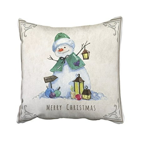 Watercolor Snowman - WinHome Cute Watercolor Snowman Christmas Holiday Polyester 18 x 18 Inch Square Throw Pillow Covers With Hidden Zipper Home Sofa Cushion Decorative Pillowcases