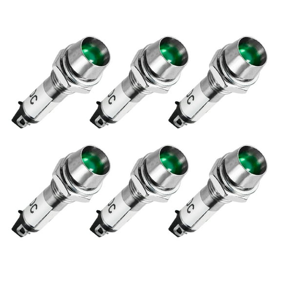 Indicator Light DC 12V, Neon Bulbs Green, Metal Shell Panel Mount 5/16" 8mm 6Pcs