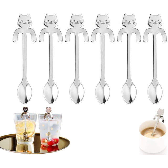 Cucharas de café para gatos de acero inoxidable, cucharas de postre con diseño colgante para gatos, se utilizan para agua, té, leche, café, postre, bebida, utensilios, batidos Namotu WL-00950