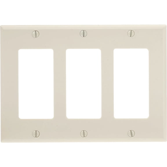 Leviton 80411-NW 3-Gang Decora GFCI Rocker Switch Wall Plate, Standard Size Cover, Unbreakable Nylon, Device Mount, White