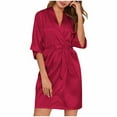 thumbnail image 3 of Feancey Women's Kimono Robes Silk Half Sleeve Bathrobe Knee Length Soft Satin Nightgown Belted Short Lightweight Sleepwear Red S, 3 of 7