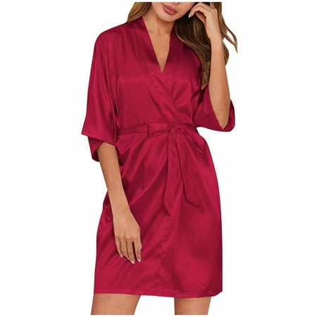 

YFPWM Women s Robes Bridesmaid Bride Party Robes Sleepwear Long Sleeve Pajamas Nightgowns Bathrobes Homewear Red S