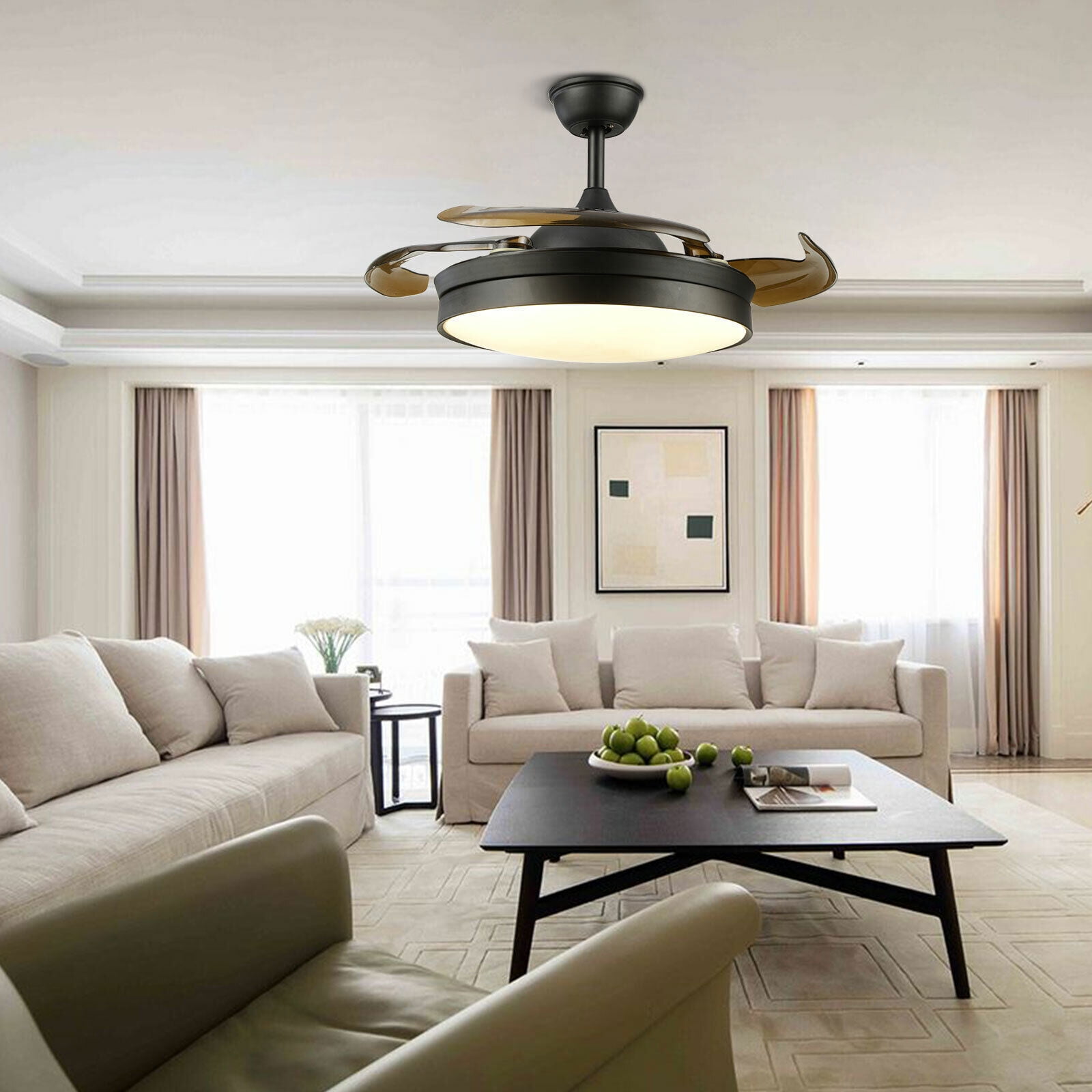 Miumaeov 36" Modern Ceiling Light with Fans Remote Control Retractable