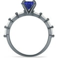 thumbnail image 6 of Petite Round Solitaire Ring Baguette Blue Sapphire Cubic Zirconia Black Tone 925 Sterling Silver, Size 6, 6 of 7