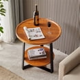 thumbnail image 1 of Yiwa 19.7 Inch Wooden Bedside Table, Round End Side Table with Black Metal Frame and Two-Tier Storage for Living Room, 1 of 6
