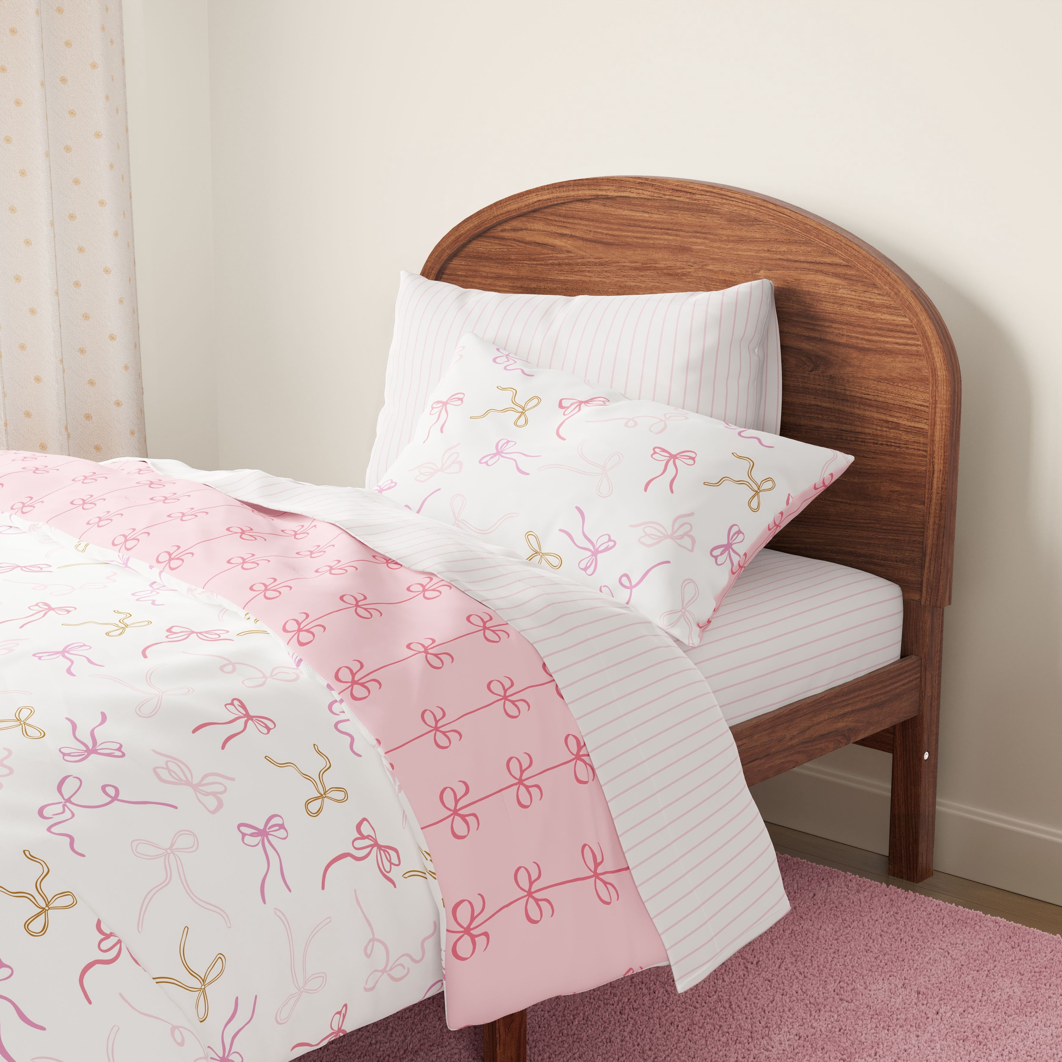 Mainstays Kids Bows Reversible Comforter Set with Sheets, Tw