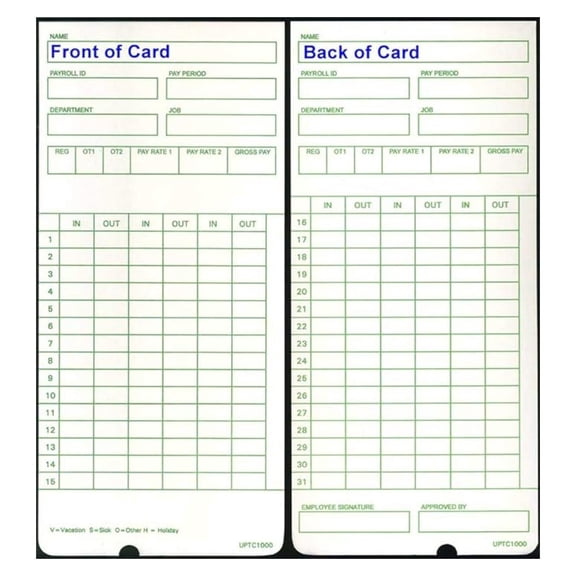 300 uPTC1000-1 Compatible Time Cards for Non-Calculating uPunch HN3000 AutoAlign Time Clock (fits HN1000, HN1500, HN3000, HN3500, HN3540, UB1000)