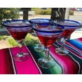 thumbnail image 3 of Dos Sueños Mexican Blown Glass – 4 Hand Blown Margarita Glasses Blue Spiral (12 oz), 3 of 6