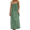 thumbnail image 2 of Women's Backless Maxi Dress, Solid Color Spaghetti Strap Loose Fit Long Dress, Casual Sleeveless Beach Dress for Vacation, Summer and Daily Wear Light Green XXXXXL, 2 of 8
