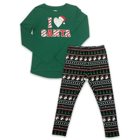 Best Little Girl Christmas Gifts Holiday Christmas Long Sleeve High-Low Tee & Holiday Print Leggings, 2-Piece Outfit Set (Little Girls, Big Girls & Girls' Plus) ()