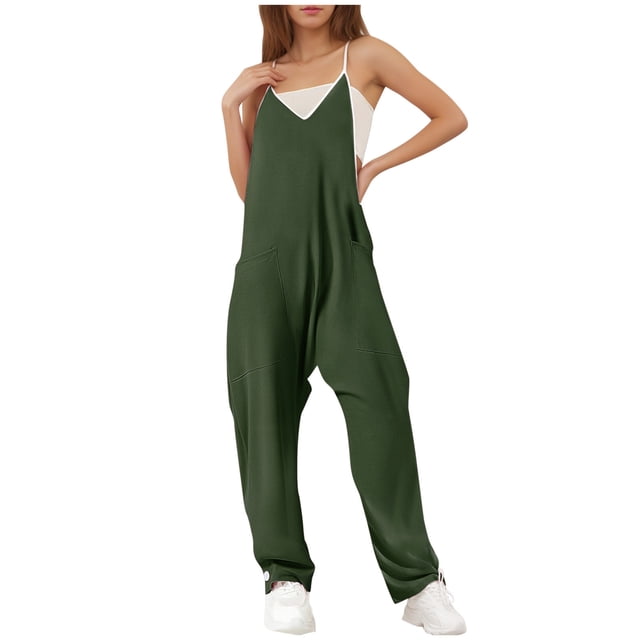 LOVZFMLL Combinaison pour Femmes Mode Femmes Combinaison Décontractée Solide Bretelles Combinaisons Larges Poches Bretelles Pantalon