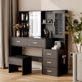 thumbnail image 4 of Furtivusia Vanity Desk with LED Lighted Mirror & Power Outlet, Makeup Vanity Table with 5 Drawers, Makeup Dressing Table with Stool for Bedroom Black, 4 of 8