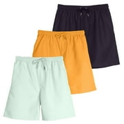 Real Essentials 3-Pack: Boy's Swim Board Shorts Trunks with Drawstring Beach UPF Swimwear Surf Swimming Short for Boys