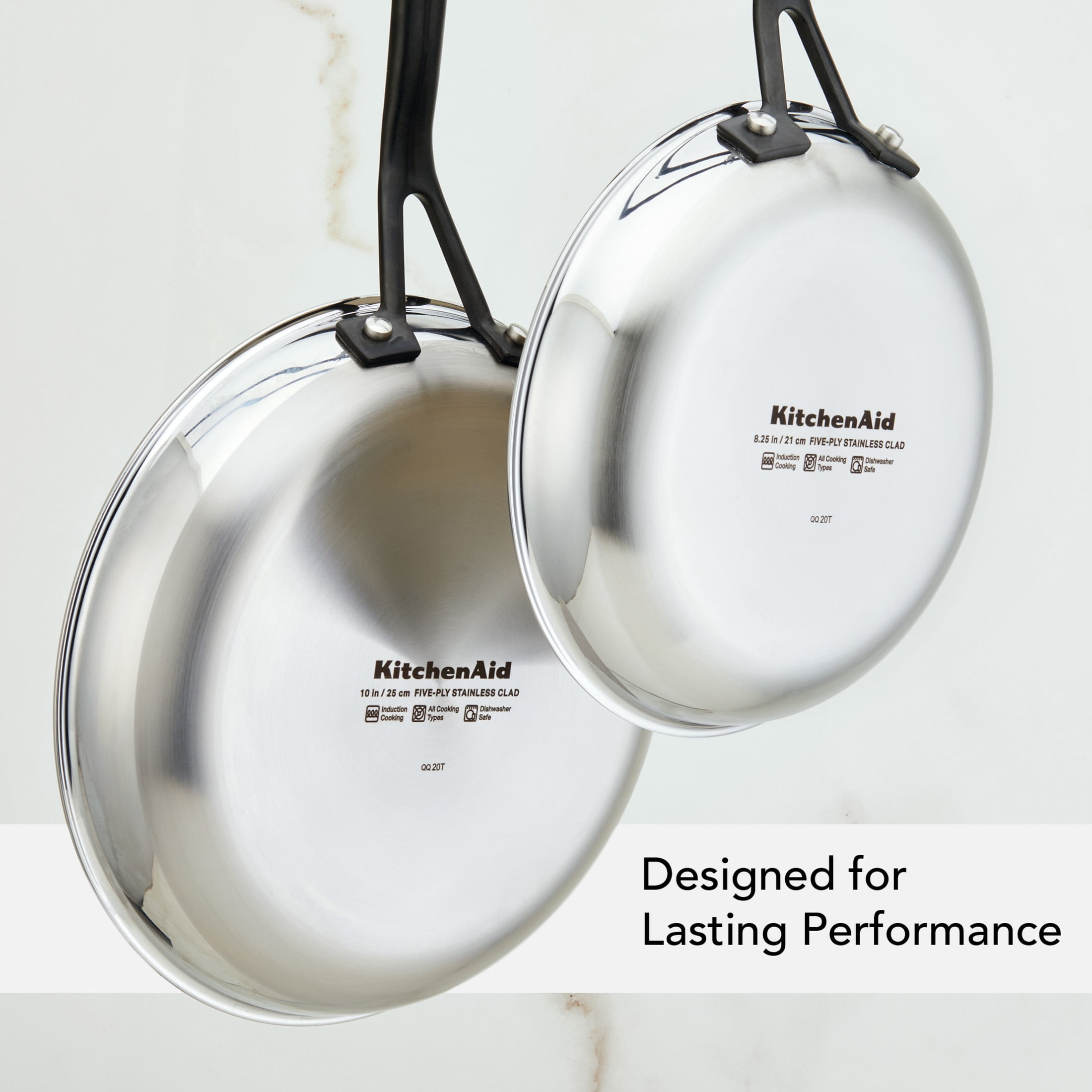 KitchenAid 5-Ply Clad 10 Inch Stainless Steel Induction Frying Pan, Dishwasher Safe, Metal Utensil, Broiler and Oven Safe to 500°F, Polished Stainless Steel