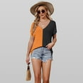 thumbnail image 5 of Fjuchai Womens Color Clash T-Shirt Shirt Summer V-Neck Short Sleeve Pullove Loose Loose Tees S-XL, 5 of 9