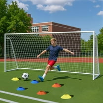 Slsy 16x7ft Soccer Goals for Backyard, Steel Soccer Goal with 6 Cones, Weatherproof Soccer Goal for Teens/Adults Practice Training