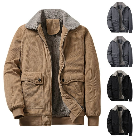 Jackets for Men with Pockets Big and Tall Solid Color Long Sleeve Warm Velvet Sport Work Jacket Coat Gray 3XL