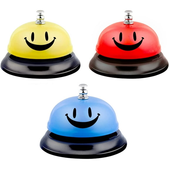 Call Bell Service-Bell Desk-Bell - Service Desk Call Bell Made of Metal,Smile Face Call Bell for Hotels,Schools,Restaurants,Front Desk,Bars,Hospitals(3 Packs,Red,Yellow,Blue)