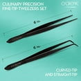 thumbnail image 3 of O'Creme Black Stainless Steel Precision Kitchen Culinary Fine-Tip Tweezer Tongs, 1 with Curved Tip and 1 with Straight Tip, 3 of 6