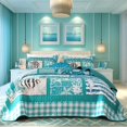 thumbnail image 1 of Juego de colchas Djoymock Coastal Queen, tamaño queen, 3 piezas, color verde océano, 1 of 8