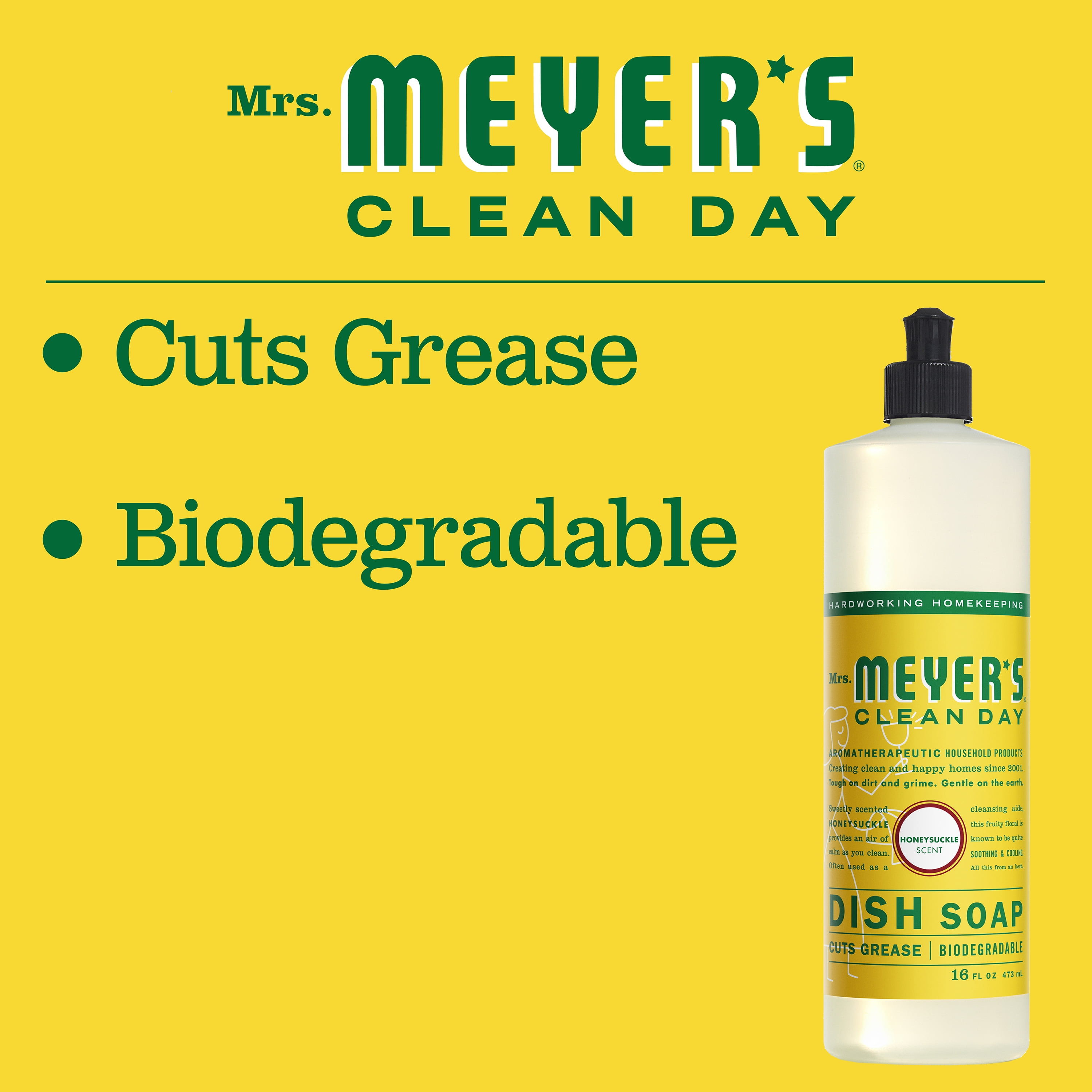 Mrs. Meyer's Liquid Dish Soap Honeysuckle, 16 FL OZ (Pack of 6)