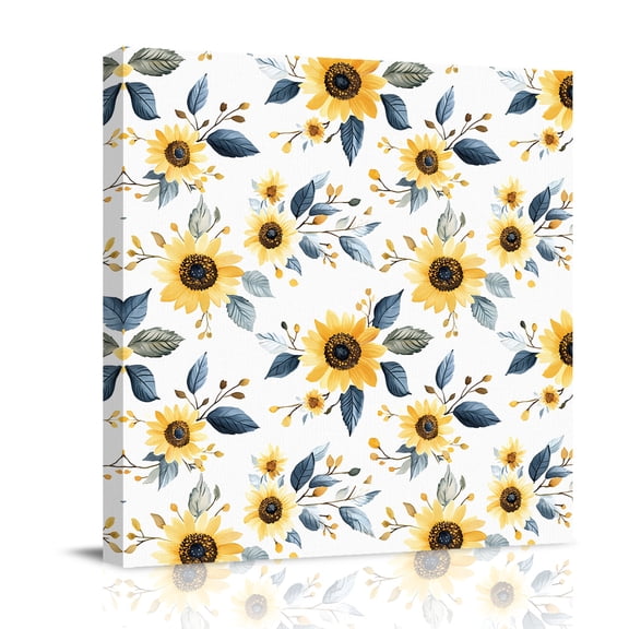 Countryside Sunflowers Canvas Wall Art for Living Room, Watercolor Floral Leaf Pastoral Poster Print Painting for Bedroom Office Home Decoration Wall Pictures Prepare To Hang 10"x10"