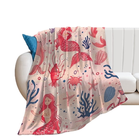 Ocean Cute Mermaid for Women Men Kids Flannel Throw Blankets Soft Fuzzy Lightweight for Home Decor Couch Bed Sofa