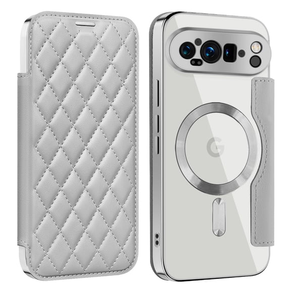 Allytech Flip Case for Google Pixel 8A, [Compatible with Magsafe] PU Leather Clear Back Cover RFID Blocking Cards Slots Wallet Phone Case for Google Pixel 8A, Gray