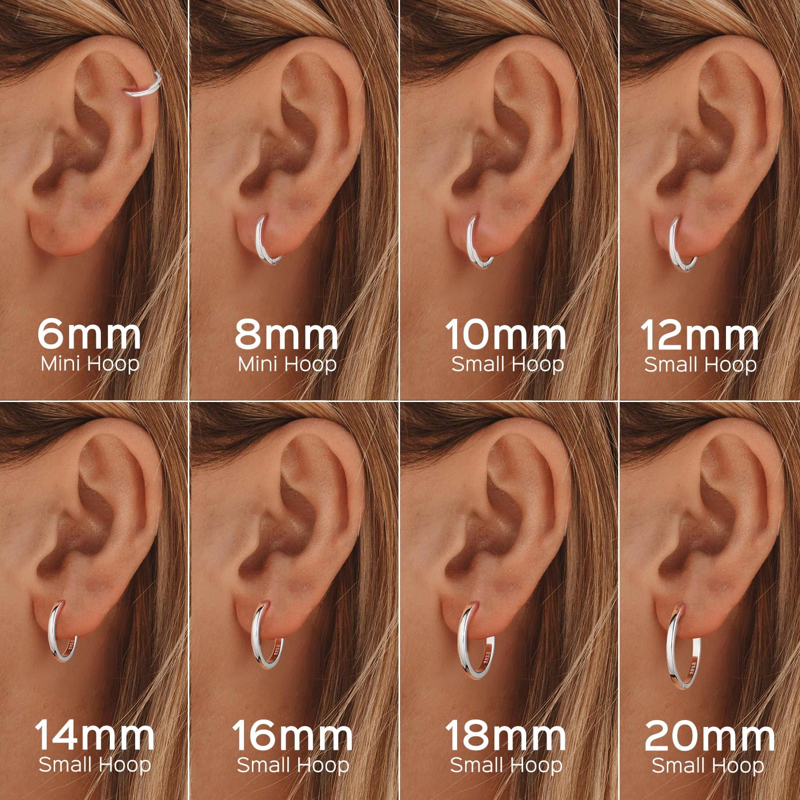 ChicSilver Hypoallergenic Small Huggie Hoop Earrings 8 MM 925 Sterling Silver Hoop Earrings for Women White Gold Plated Silver Tiny Cartilage Earring