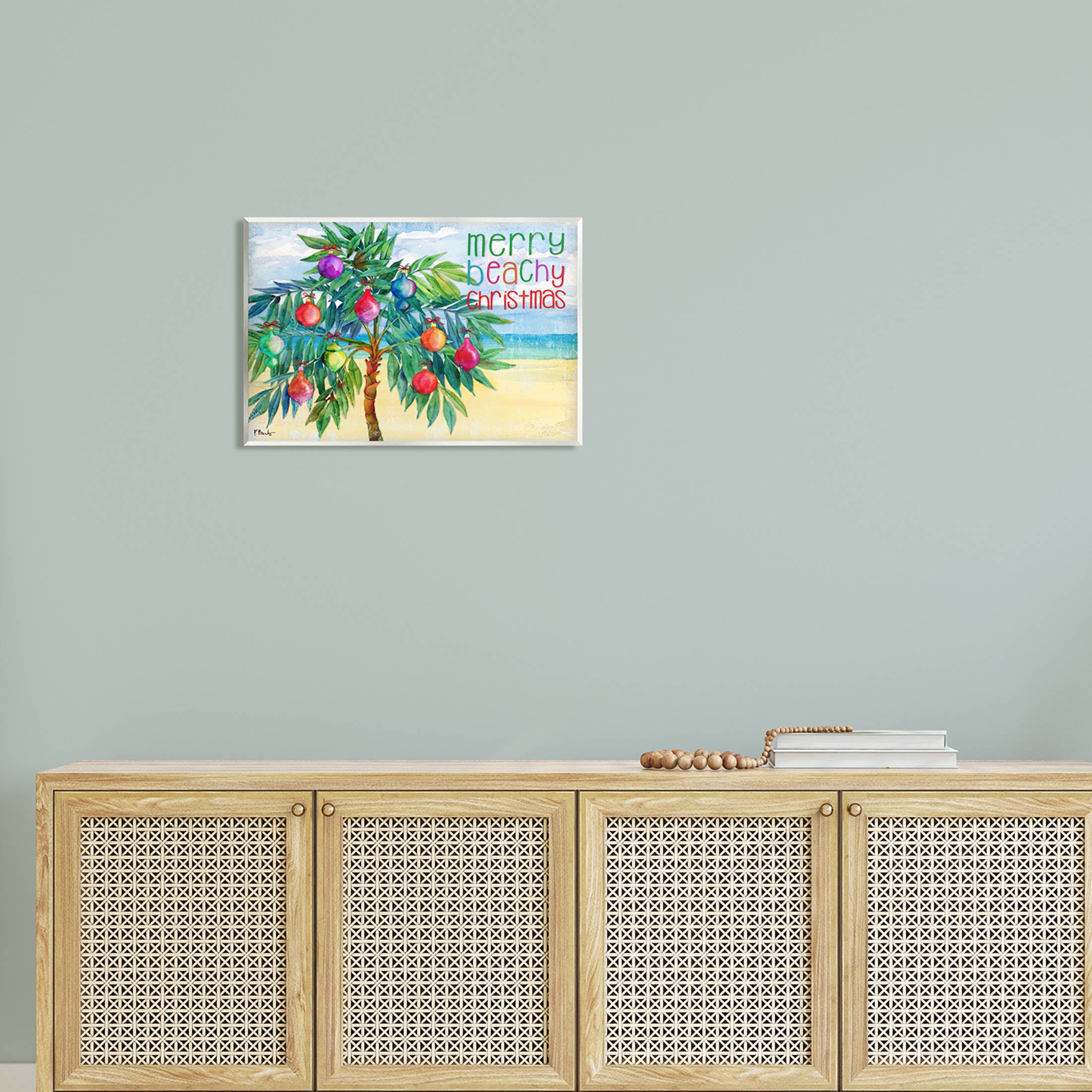 Stupell Industries Merry Beachy Christmas Holiday Palm Graphic Art Unframed Art Print Wall Art, Design by Paul Brent