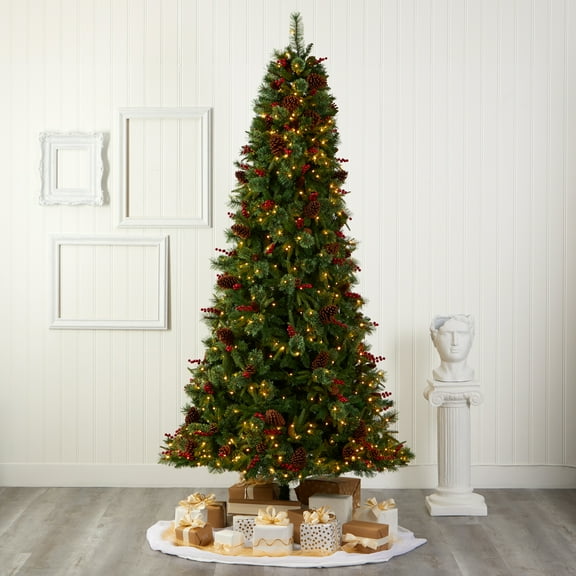 Nearly Natural 9' Green Pine Artificial Christmas Tree Prelit 650 Clear LED Lights