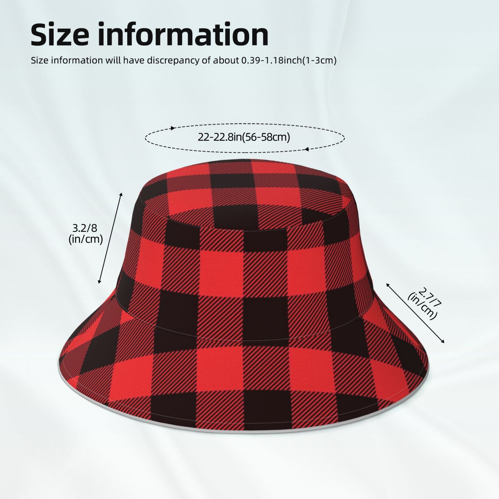Foldable Plaid Bucket Hat with Chin Strap for Outdoor Sun Protection Gaeub Buffalo Plaid Red Black Printed Double Sided  main image 2