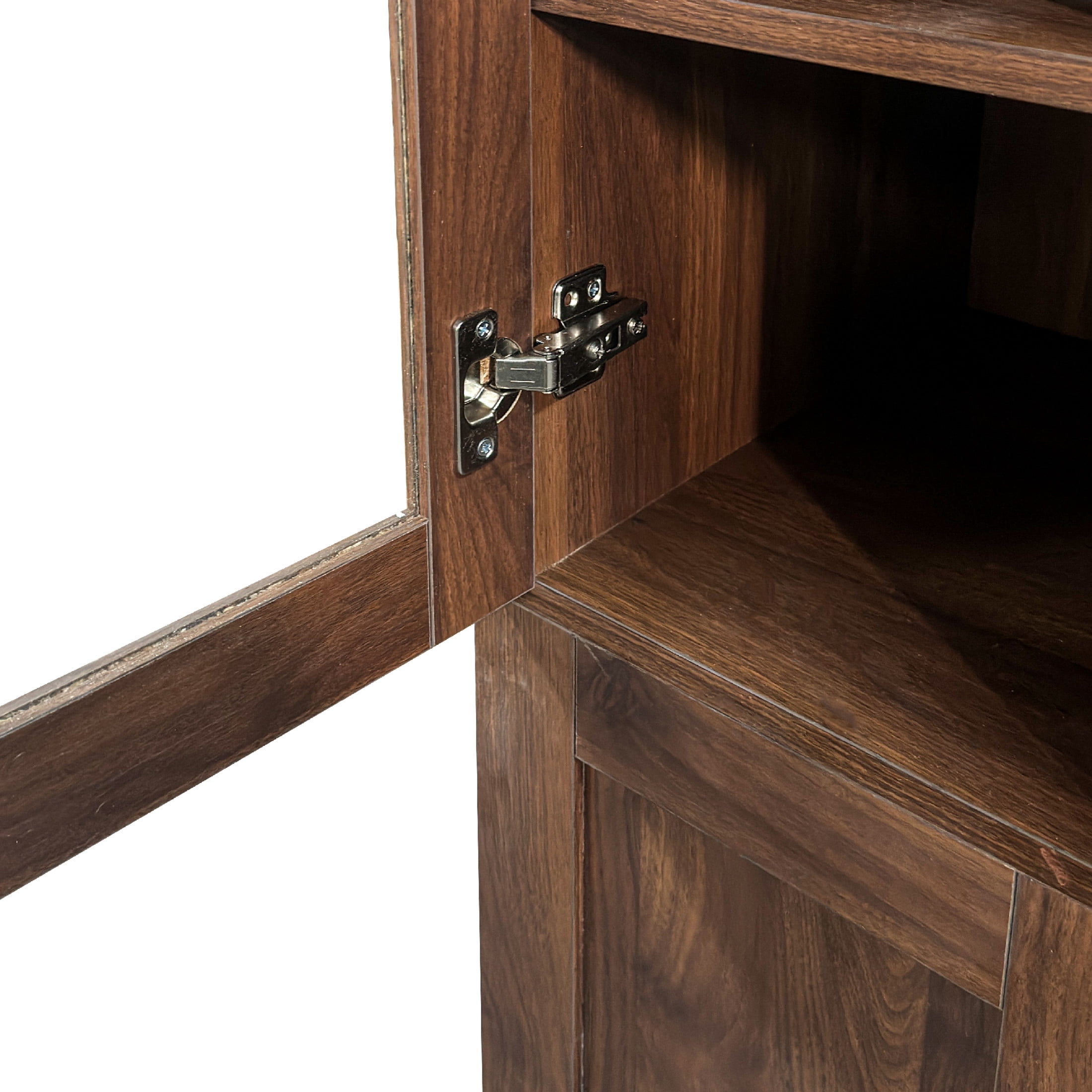 Noble House Oprah Farmhouse Kitchen Hutch Cabinet with Microwave Stand, Coffee Bar Buffet Sideboard with Hooks, Walnut