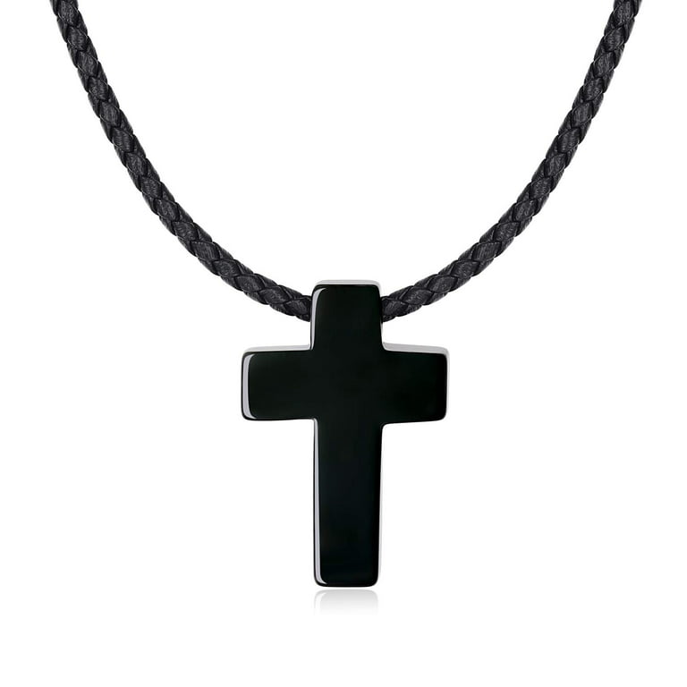 Timeless Cross Necklace for Men and Women | Handmade Vintage Leather Cord Jewelry Black / No Thanks!