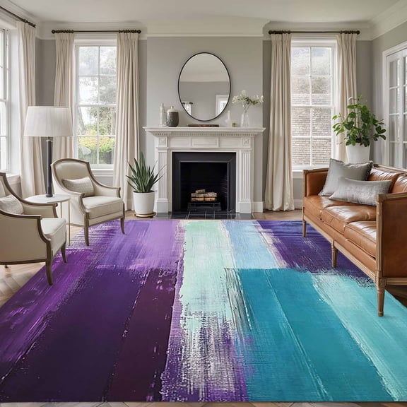 6'x9' Area Rugs, Turquoise Purple Indoor Outdoor Area Rug for Living Room Bedroom, Modern Oil Painting Abstract Geometric Washable Bathroom Rugs Kitchen Floor Carpet Mats Home Decor Aesthetic