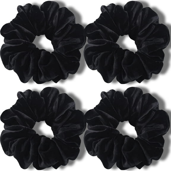 CHUNTIAN Extra Large Scrunchies for Women's Thick Hair, Premium Velvet Soft Jumbo Scrunchy, XL 6 inch Big Elastic Band Hair Accessories, 4 Pack, Black