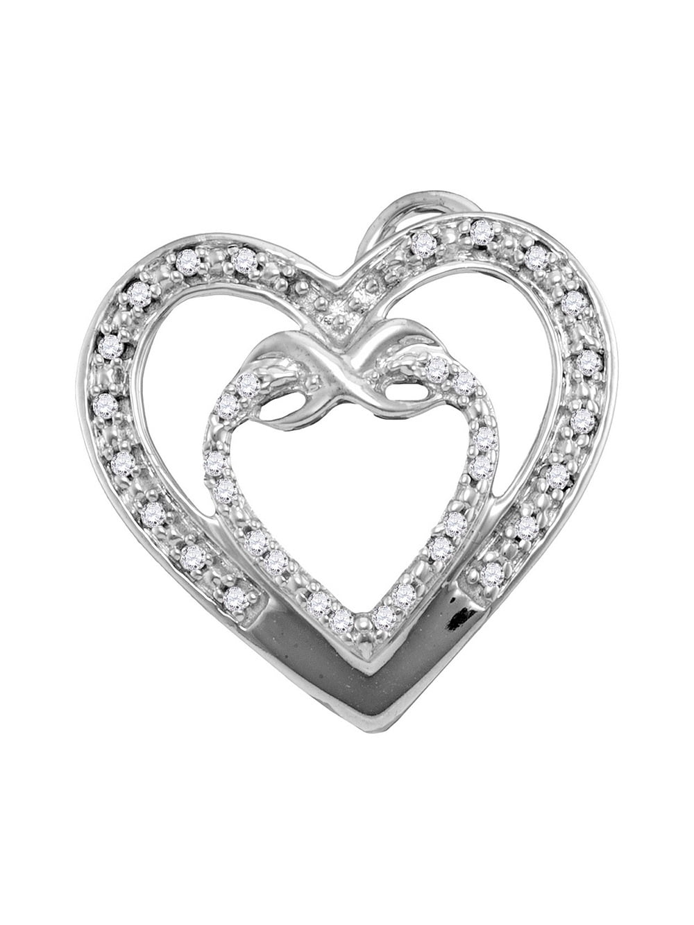 10k White Gold Diamond Double Nested Heart Pendant 1/20 ct