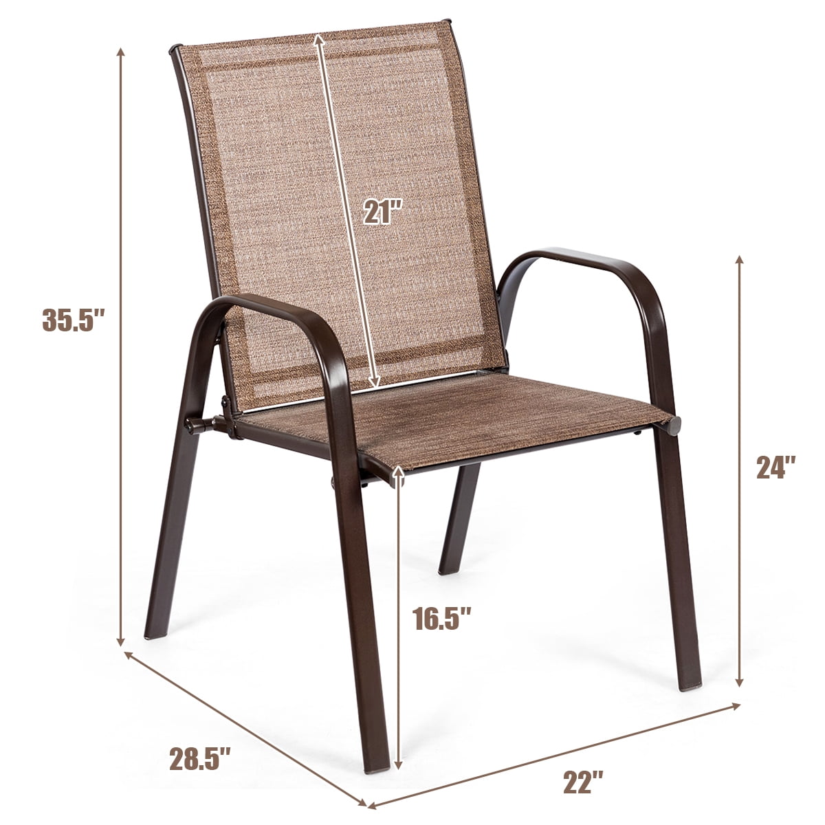 Costway 4PCS Patio Chair Dining Chair Garden Deck Yard W/Armrest Brown