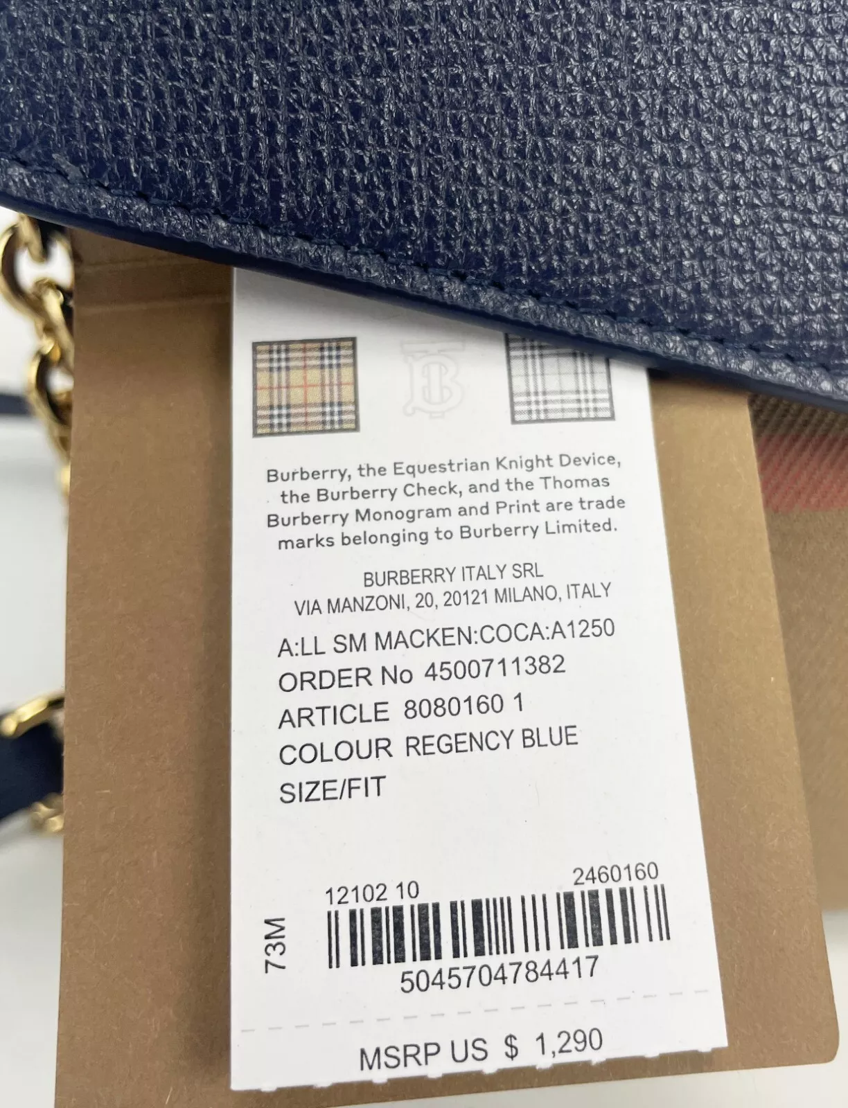 Burberry Macken Small Regency Blue House Check Leather