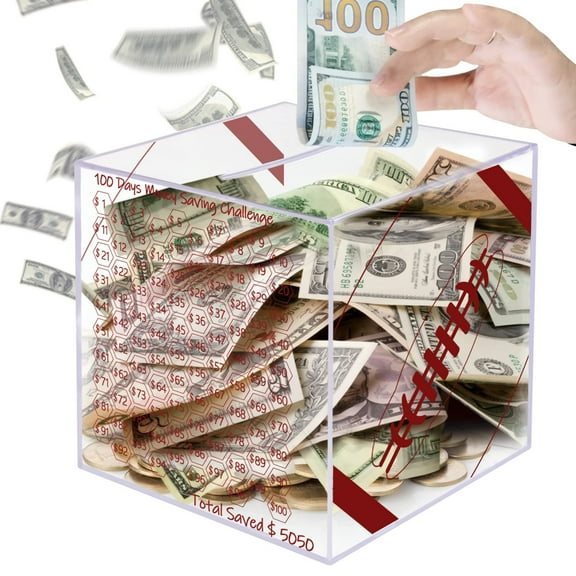Piggy Bank for Adults All Ages - Unopenable Football Style Smash Box for Money,Clear Acrylic Money Saving Box,100 Day Money Saving Challenge for Cash Coin,Must Break to Open,Save $5050