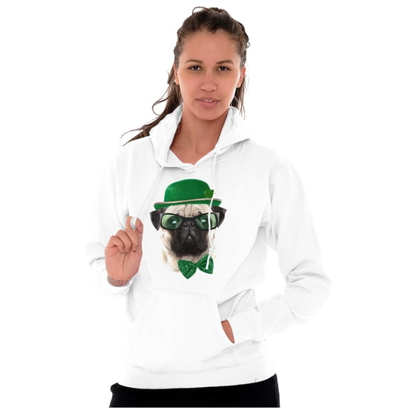 Cute St Pattys Day Leprechaun Pug Hoodie Sweatshirt Women Brisco Brands M