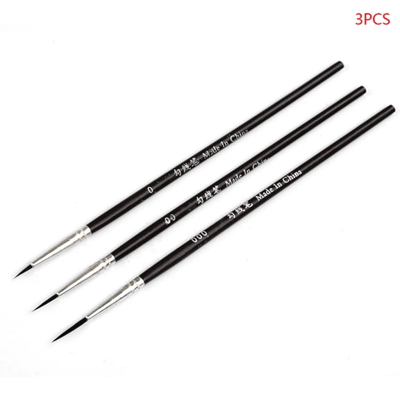 JZROCKER 3pcs/set 0 00 000 Nylon Brush Hook Line Pen Professional Fine Tip Drawing Brushes for Acrylic Watercolor Oil Painting