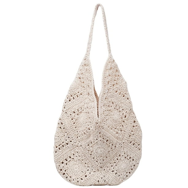 Bolso de Playa MEUPEHO Tote de Crochet para Mujer Vacaciones de Verano Beige