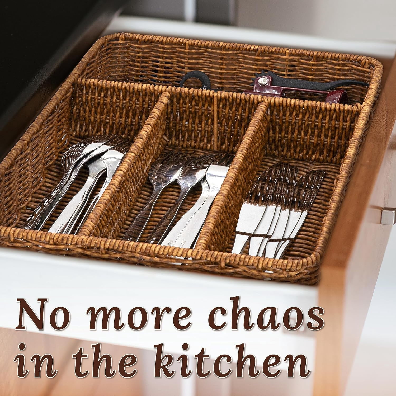 Silverware Drawer Organizer, Kitchen Utensil Organizer - Resin Wicker, Toffee
