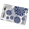 thumbnail image 1 of Set de 6 Sets de Table à Fleurs Gris Bleu Marine pour Table à Manger Set de Table en Vinyle Tissé Antidérapant Résistant à la Chaleur, 1 of 6