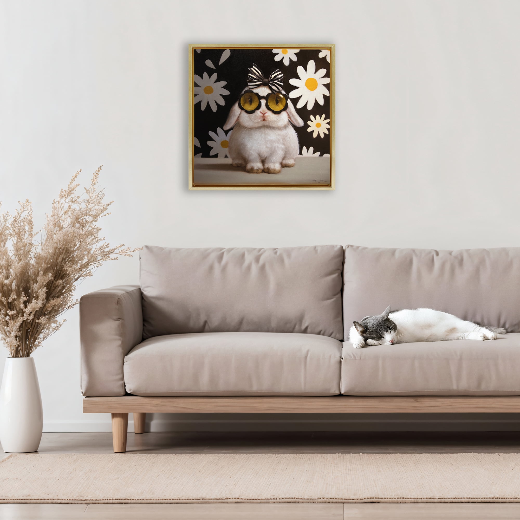 Stupell Industries Boopsie Daisy Bunny Gold Framed Floater Canvas Wall Art, design by Lucia Heffernan