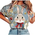 thumbnail image 3 of Mifsaly Easter Shirts for Women Short Sleeve Crewneck T-Shirt Realistic Easter Rabbit Floral Print Summer Graphic Tee Top Casual Holiday Shirt L, 3 of 5