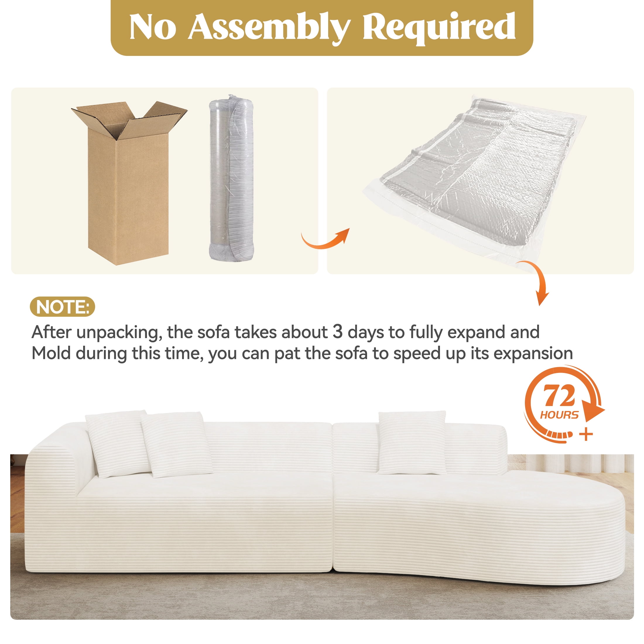 Hawsaiy 126" Oversized Modular Sectional Sofa, Modern Deep Seat Curved Cloud Couch, Soft Corduroy Upholstered Sofa for Living Room, White, No Assembly