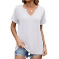thumbnail image 2 of LYMAYTER ‌V Neck Top for Women Solid Color Short Sleeve Breathable Spring Summer Loose Tees for S-2XL, 2 of 10